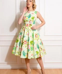 Hearts & Roses Luisa Tropical 50's Swing Dress Yellow