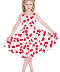 Hearts & Roses Kids Bombshell Cherry 50's Swing Dress White