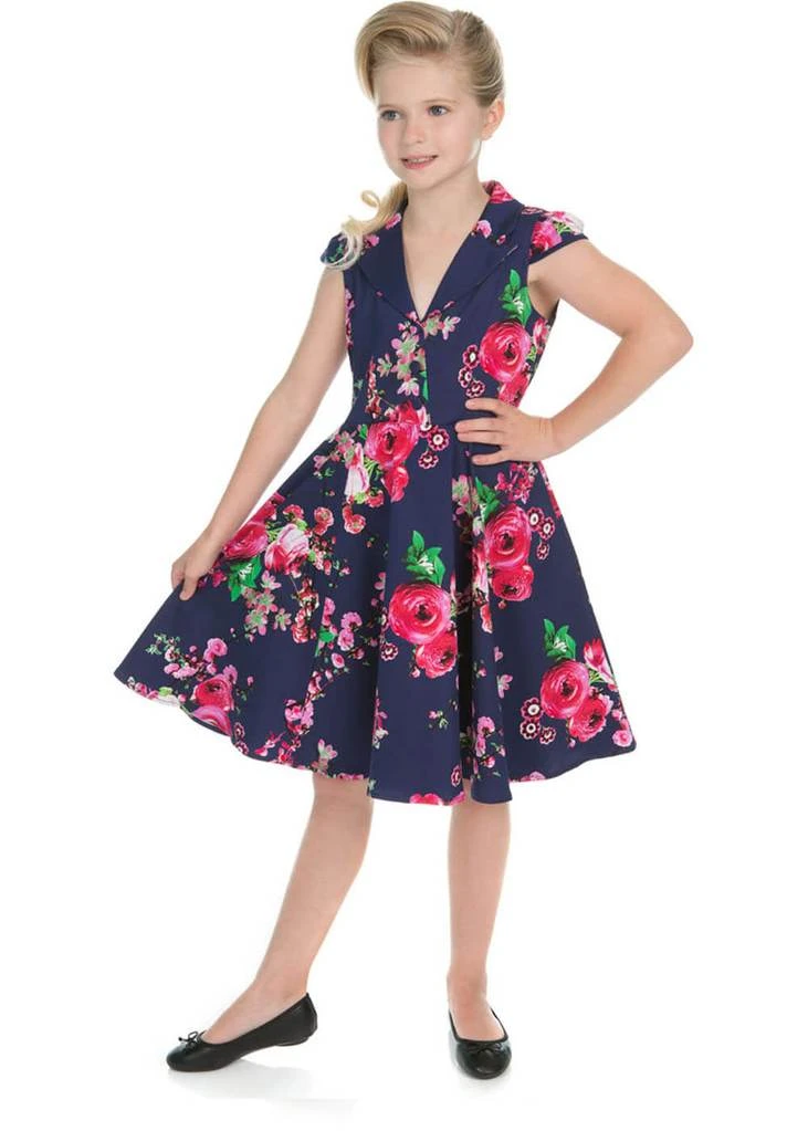 Hearts & Roses Kids Midnight Garden 50's Swing Dress Navy New In