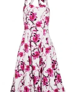 Hearts & Roses Pink Cherry Blossom 50's Swing Dress White