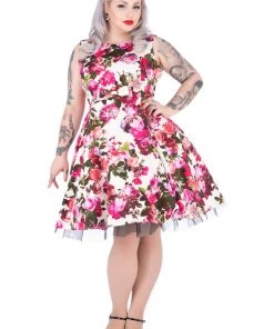 Hearts & Roses Betty Vintage Rose 50's Swing Dress Cream New In