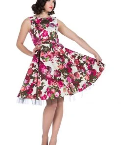 Hearts & Roses Betty Vintage Rose 50's Swing Dress Cream New In