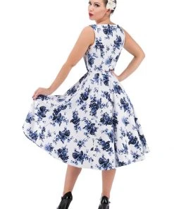 Hearts & Roses Rosanne 50's Swing Dress White Blue