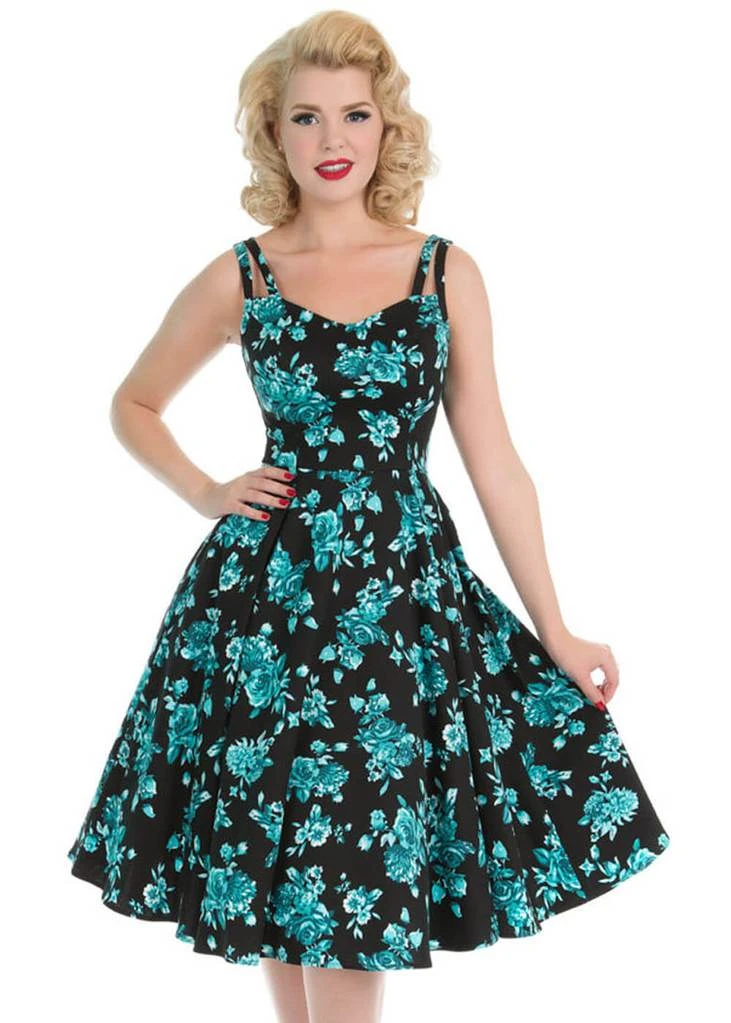 New In Hearts & Roses Rosacea 50's Swing Dress Black