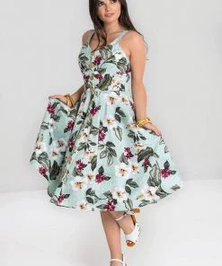 New In Hell Bunny Tahiti 50's Swing Dress Green