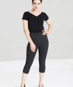 New In Hell Bunny Kay Polkadot 50's Capri Trousers Black