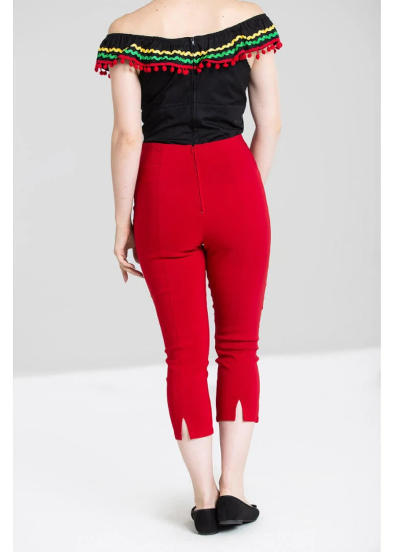 Hell Bunny Tina 50's Capri Trousers Red