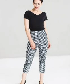 New In Hell Bunny Judy Gingham 60's Capri Trousers Black White
