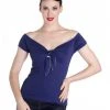 Hell Bunny Bardot 50's Top Navy Blue