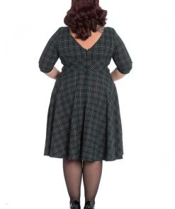 Hell Bunny Peebles Tartan 50's Swing Dress Green New In