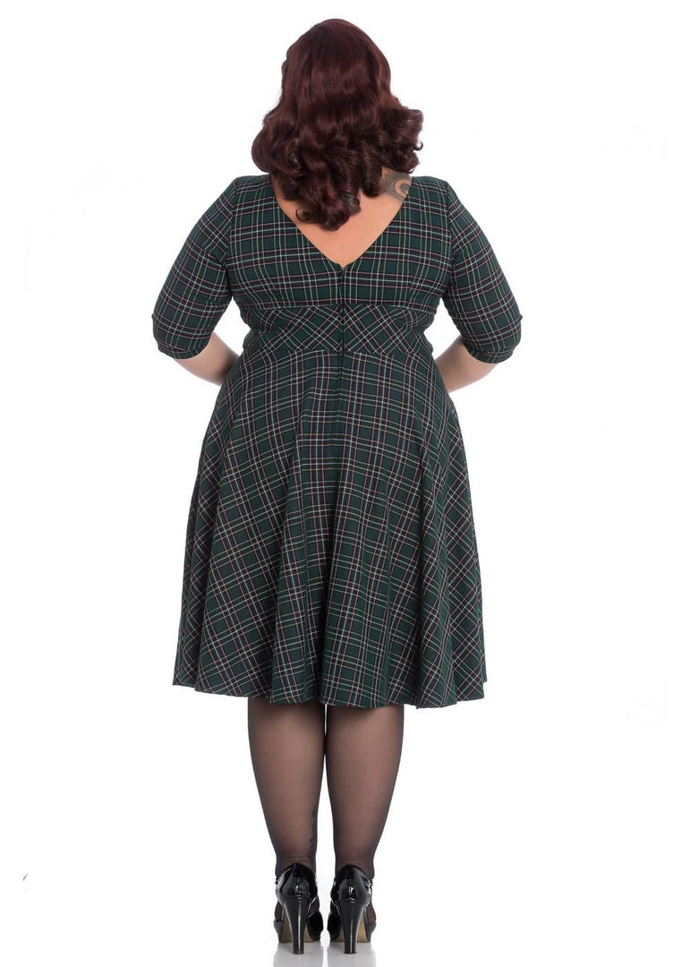 Hell Bunny Peebles Tartan 50's Swing Dress Green New In