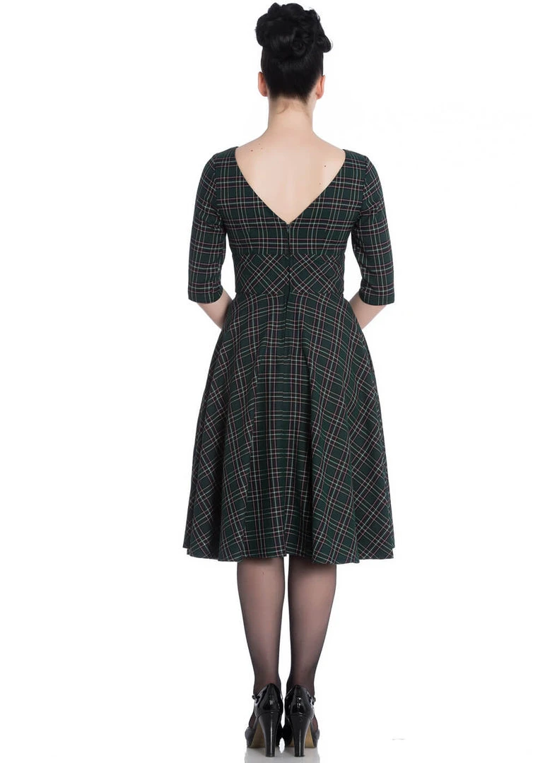 Hell Bunny Peebles Tartan 50's Swing Dress Green New In