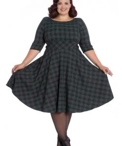 Hell Bunny Peebles Tartan 50's Swing Dress Green New In