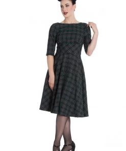 Hell Bunny Peebles Tartan 50's Swing Dress Green New In