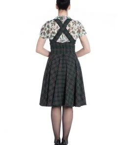 New In Hell Bunny Peebles Tartan Pinafore 40's Dress Green