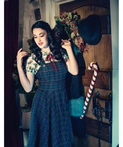 New In Hell Bunny Peebles Tartan Pinafore 40's Dress Green