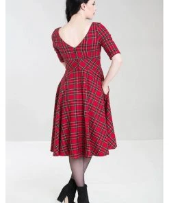 New In Hell Bunny Irvine Tartan 50's Swing Dress Red