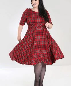 New In Hell Bunny Irvine Tartan 50's Swing Dress Red