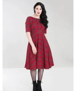 New In Hell Bunny Irvine Tartan 50's Swing Dress Red