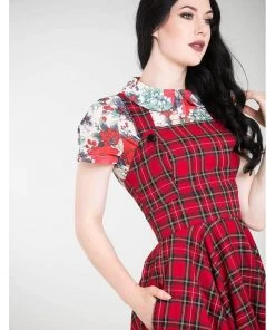 Hell Bunny Irvine Tartan 60's Pinafore Dress Red
