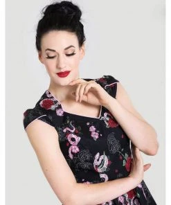 Hell Bunny Python Rose 50's Swing Jurk Zwart