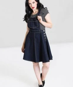 Hell Bunny Dakota 50's Pinafore Swing Dress Navy New In