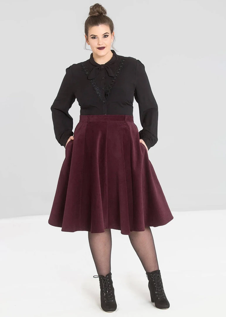 New In Hell Bunny Jefferson 70's Corduroy Swing Skirt Wine