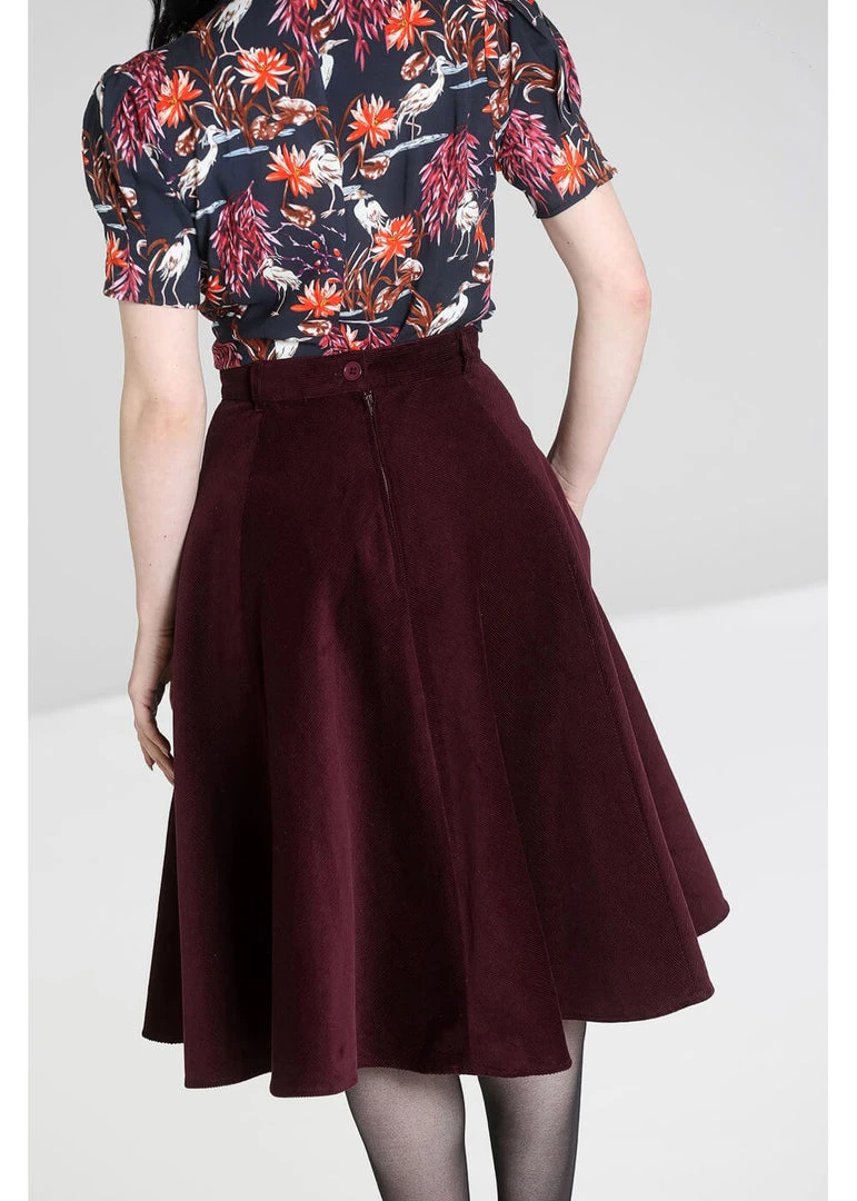New In Hell Bunny Jefferson 70's Corduroy Swing Skirt Wine