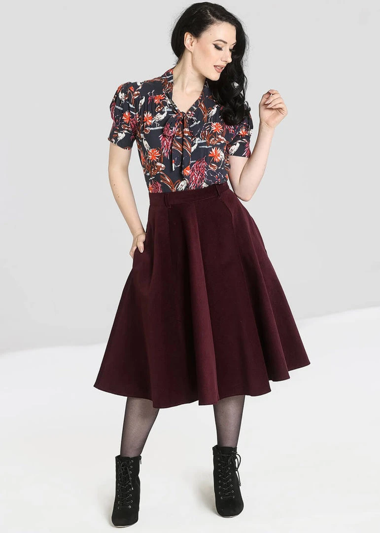 New In Hell Bunny Jefferson 70's Corduroy Swing Skirt Wine