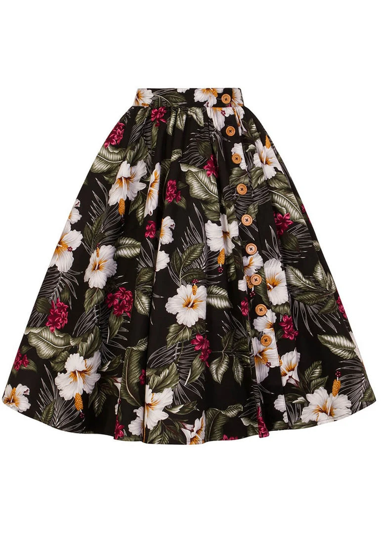 Hell Bunny Tahiti 50's Swing Skirt Black New In