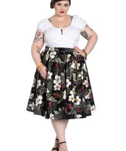 Hell Bunny Tahiti 50's Swing Skirt Black New In