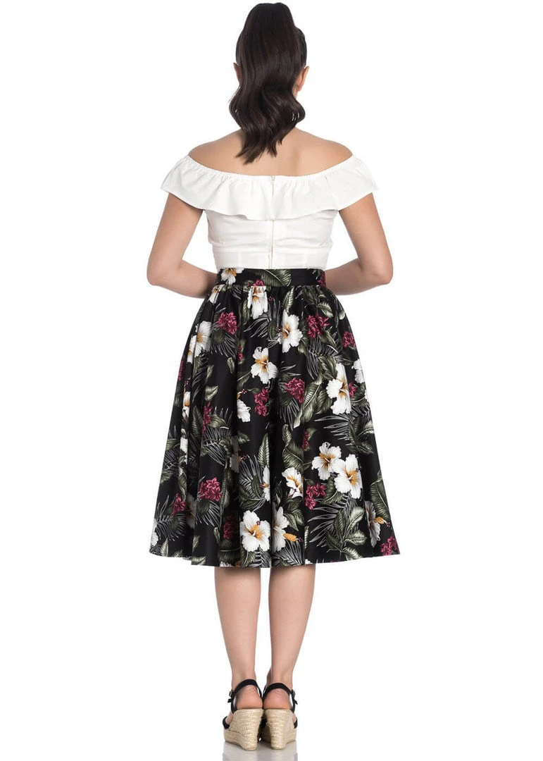 Hell Bunny Tahiti 50's Swing Skirt Black New In