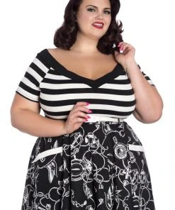 New In Hell Bunny Caithlin Striped Top Black White