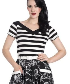 New In Hell Bunny Caithlin Striped Top Black White