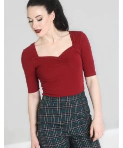 Hell Bunny Philippa 50's Top Burgundy Colour