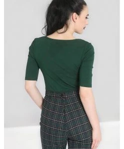 Hell Bunny Philippa 50's Top Dark Green New In