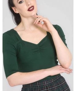 Hell Bunny Philippa 50's Top Dark Green New In