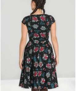 Hell Bunny Poseidon 50's Swing Dress Black New In
