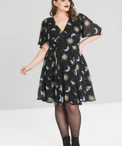 New In Hell Bunny Solaris Sun & Moon 70's Dress Black