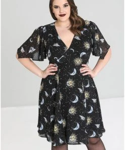 New In Hell Bunny Solaris Sun & Moon 70's Dress Black