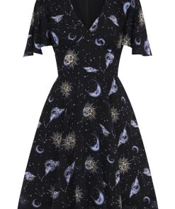 New In Hell Bunny Solaris Sun & Moon 70's Dress Black