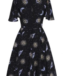 New In Hell Bunny Solaris Sun & Moon 70's Dress Black