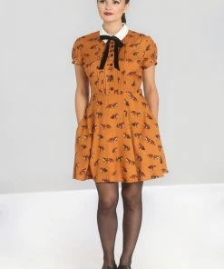 New In Hell Bunny Vixey Fox 40's Dress Brown