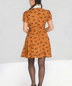 New In Hell Bunny Vixey Fox 40's Dress Brown