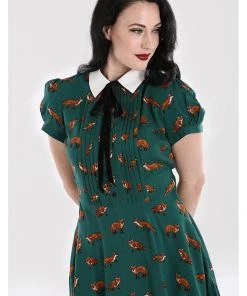 Hell Bunny Vixey Fox 40's Dress Dark Green