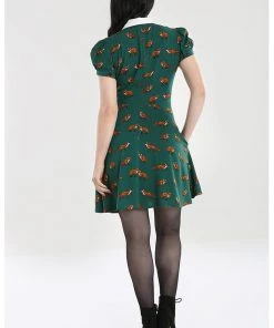 Hell Bunny Vixey Fox 40's Dress Dark Green