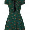 Hell Bunny Vixey Fox 40's Dress Dark Green