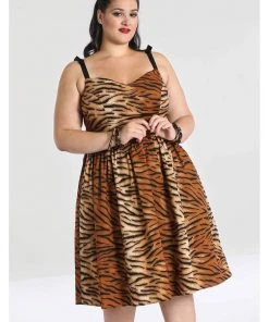 New In Hell Bunny Tora Tiger 50's Swing Dress Brown