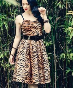New In Hell Bunny Tora Tiger 50's Swing Dress Brown