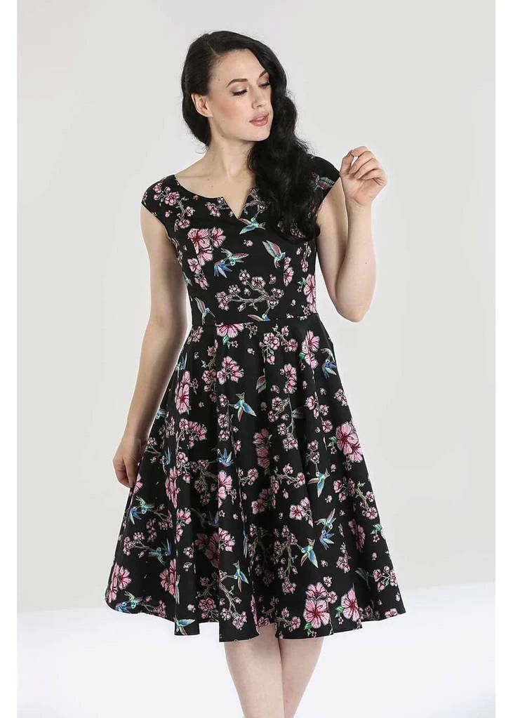 Hell Bunny Madison Hummingbird 50's Swing Dress Black